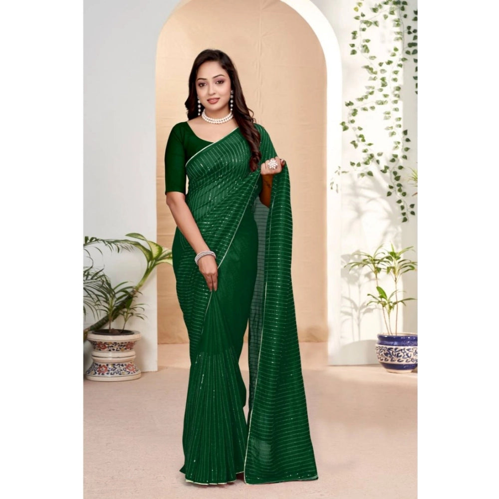 Vaystra Vichitra Silk Striped Saree With Unstitched Blouse 5.5Mtr – Green