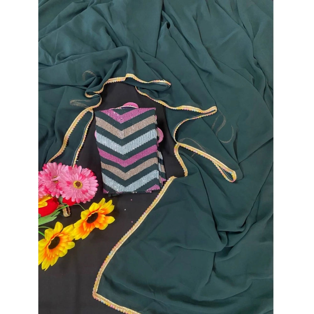 Vaystra Fox Georgette Solid Saree With Unstitched Blouse 5.5Mtr – Green