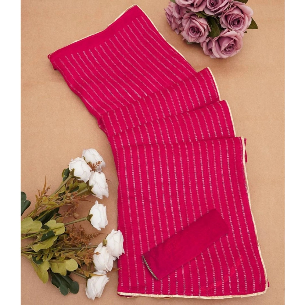 Vaystra Vichitra Silk Striped Saree With Unstitched Blouse 5.5Mtr – Pink