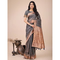 Vaystra Linen Cotton Printed Saree With Unstitched Blouse 5.5Mtr – Grey