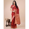 Vaystra Linen Cotton Printed Saree With Unstitched Blouse 5.5Mtr – Red