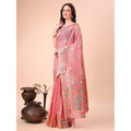 Vaystra Linen Cotton Printed Saree With Unstitched Blouse 5.5Mtr – Pink