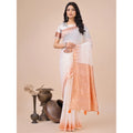 Vaystra Linen Cotton Printed Saree With Unstitched Blouse 5.5Mtr – White