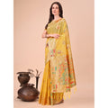 Vaystra Linen Cotton Printed Saree With Unstitched Blouse 5.5Mtr – Yellow