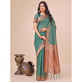 Vaystra Linen Cotton Printed Saree With Unstitched Blouse 5.5Mtr – Green
