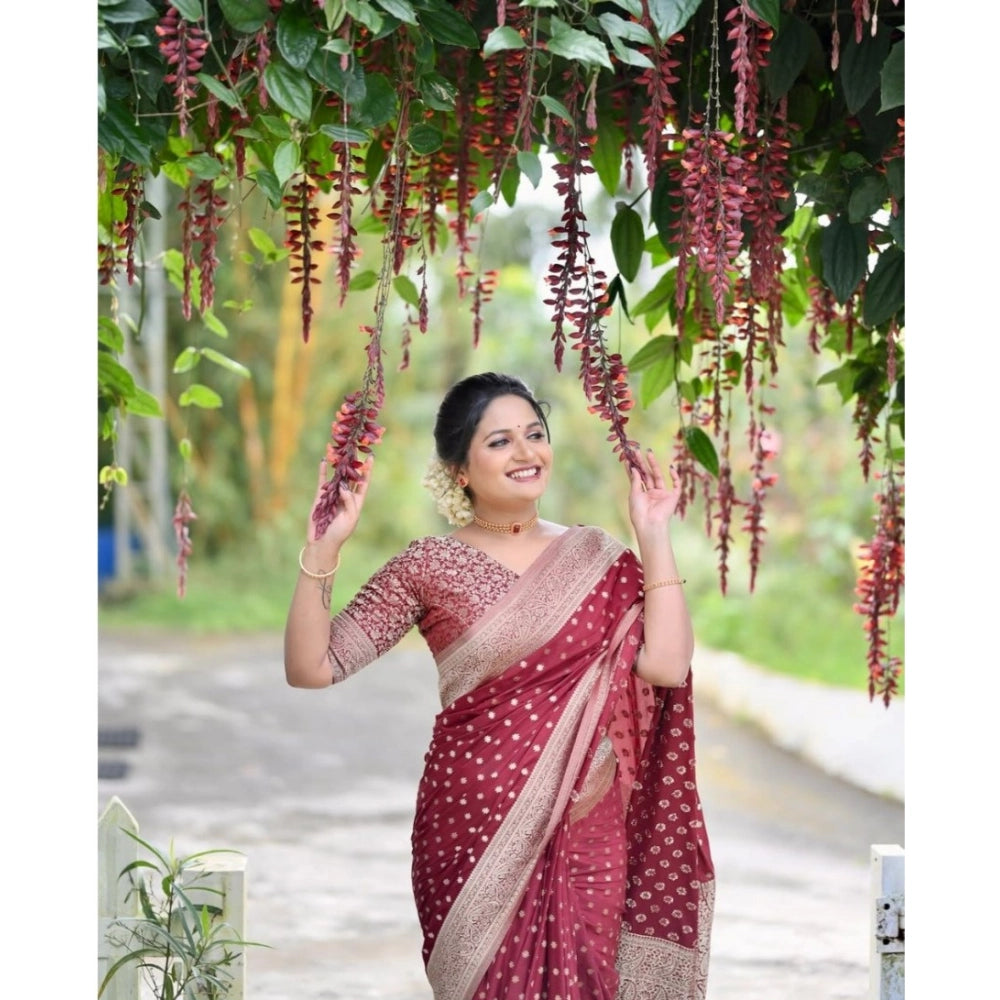 Vaystra Silk Printed Saree With Unstitched Blouse 5.5Mtr – Maroon
