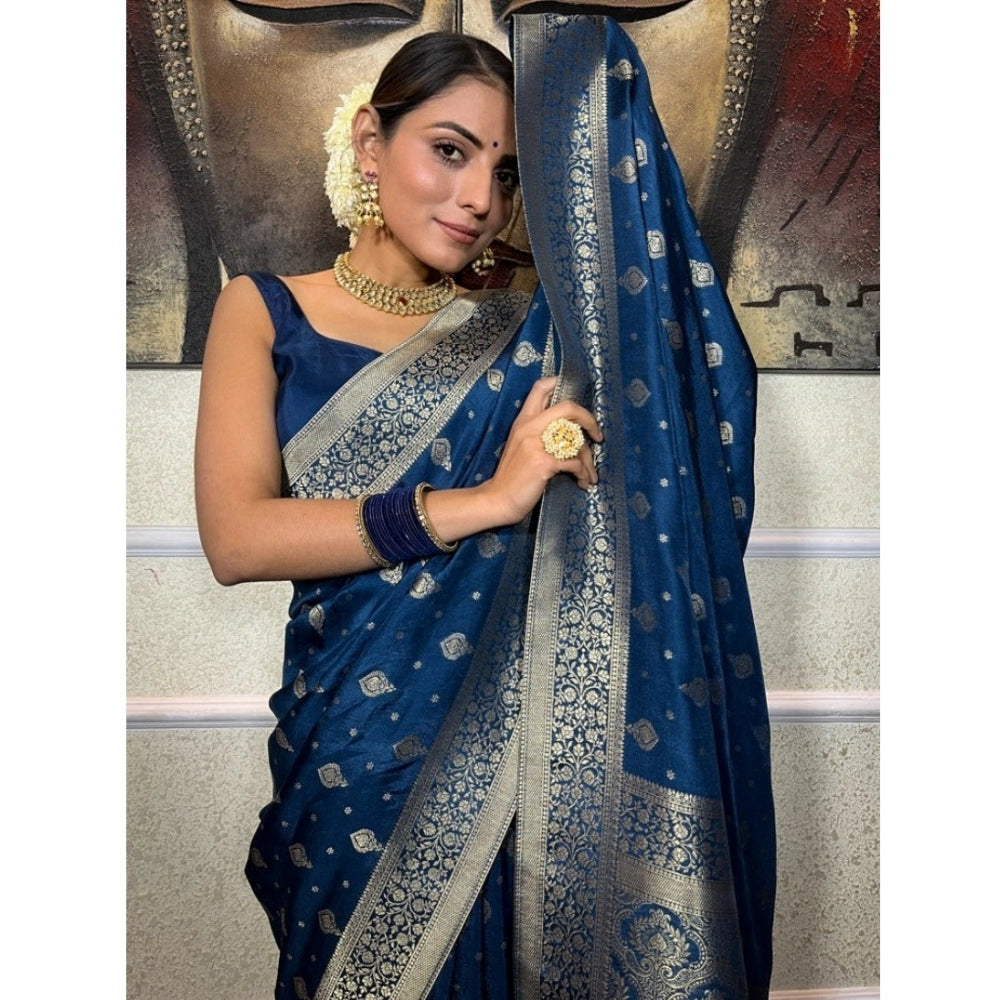 Vaystra Silk Printed Saree With Unstitched Blouse 5.5Mtr – Rama Blue