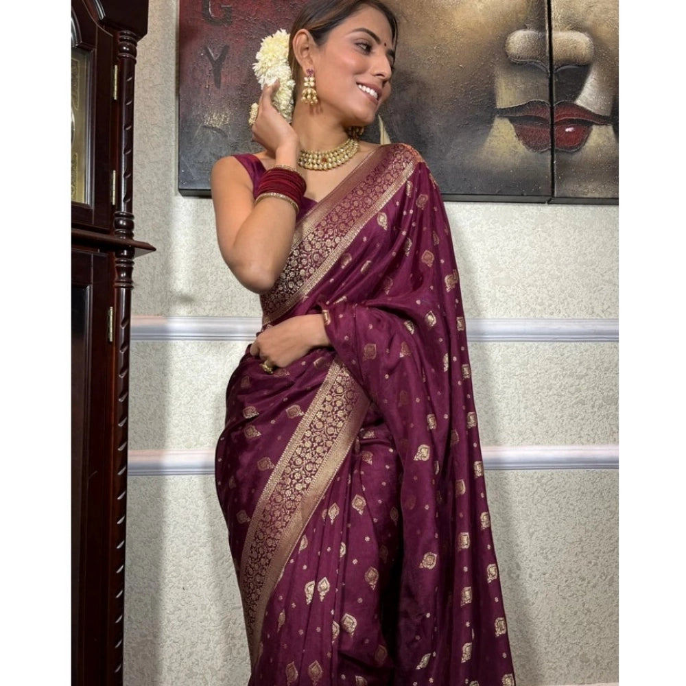Vaystra Silk Printed Saree With Unstitched Blouse 5.5Mtr – Wine