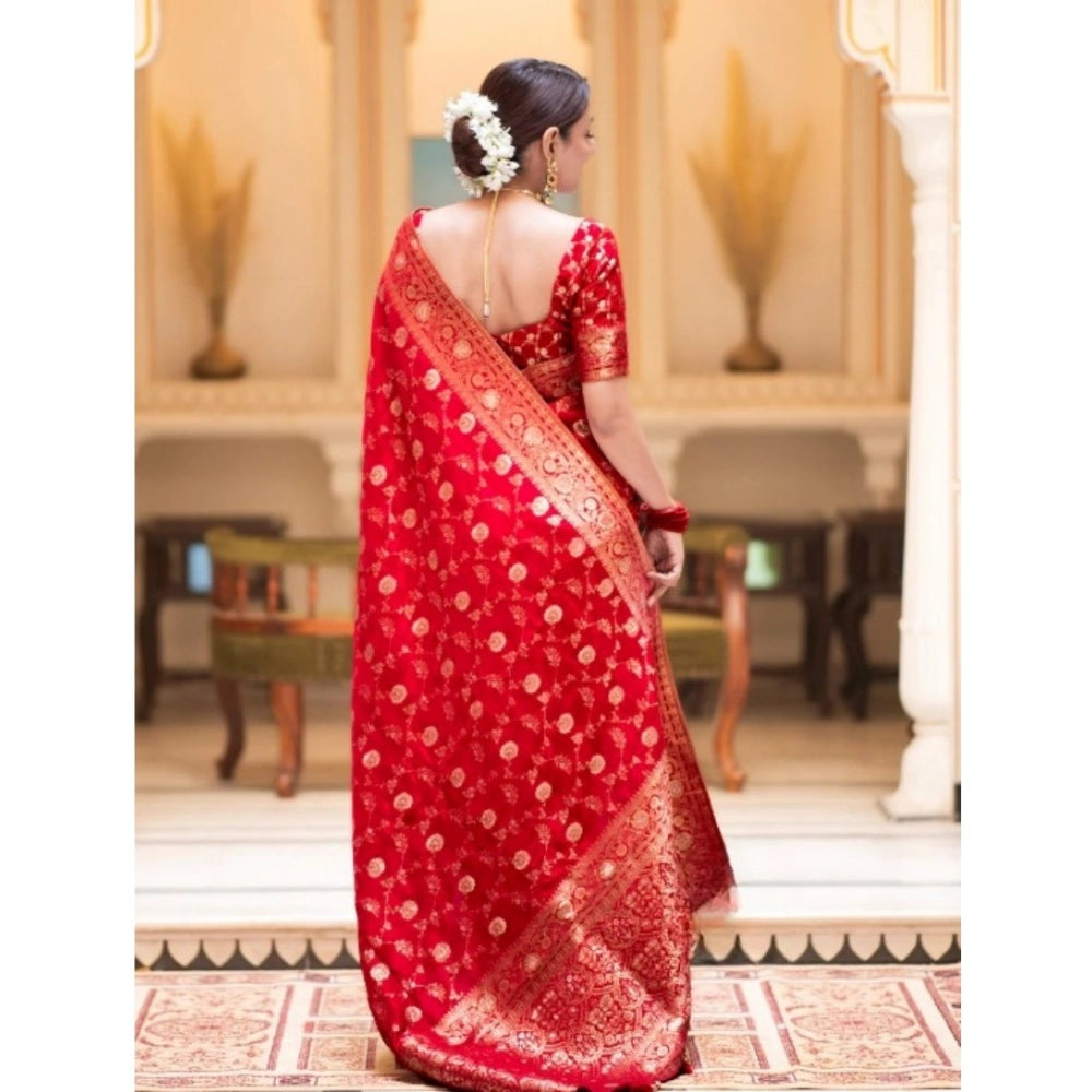 Vaystra Silk Printed Saree With Unstitched Blouse 5.5Mtr – Red