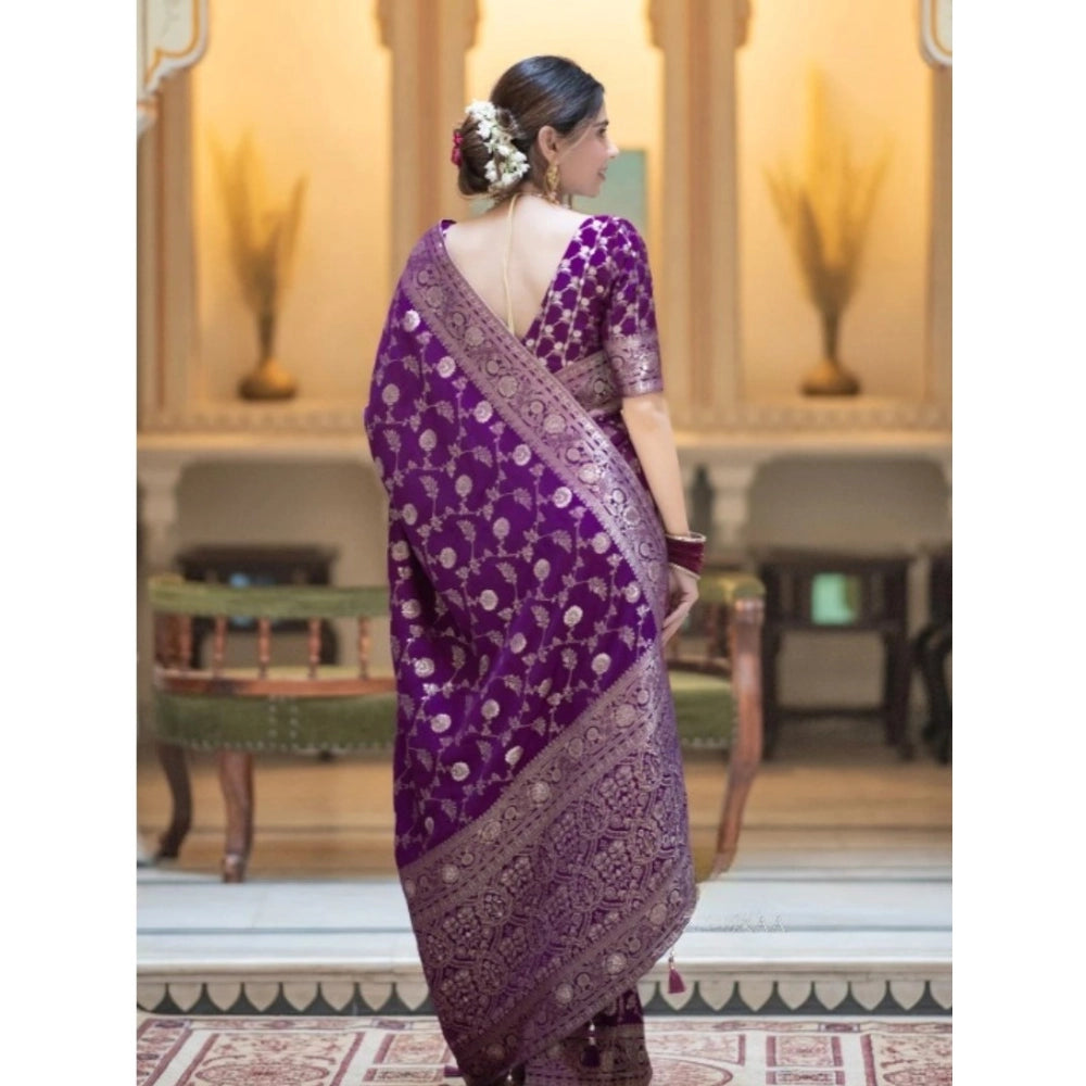 Vaystra Silk Printed Saree With Unstitched Blouse 5.5Mtr – Purple