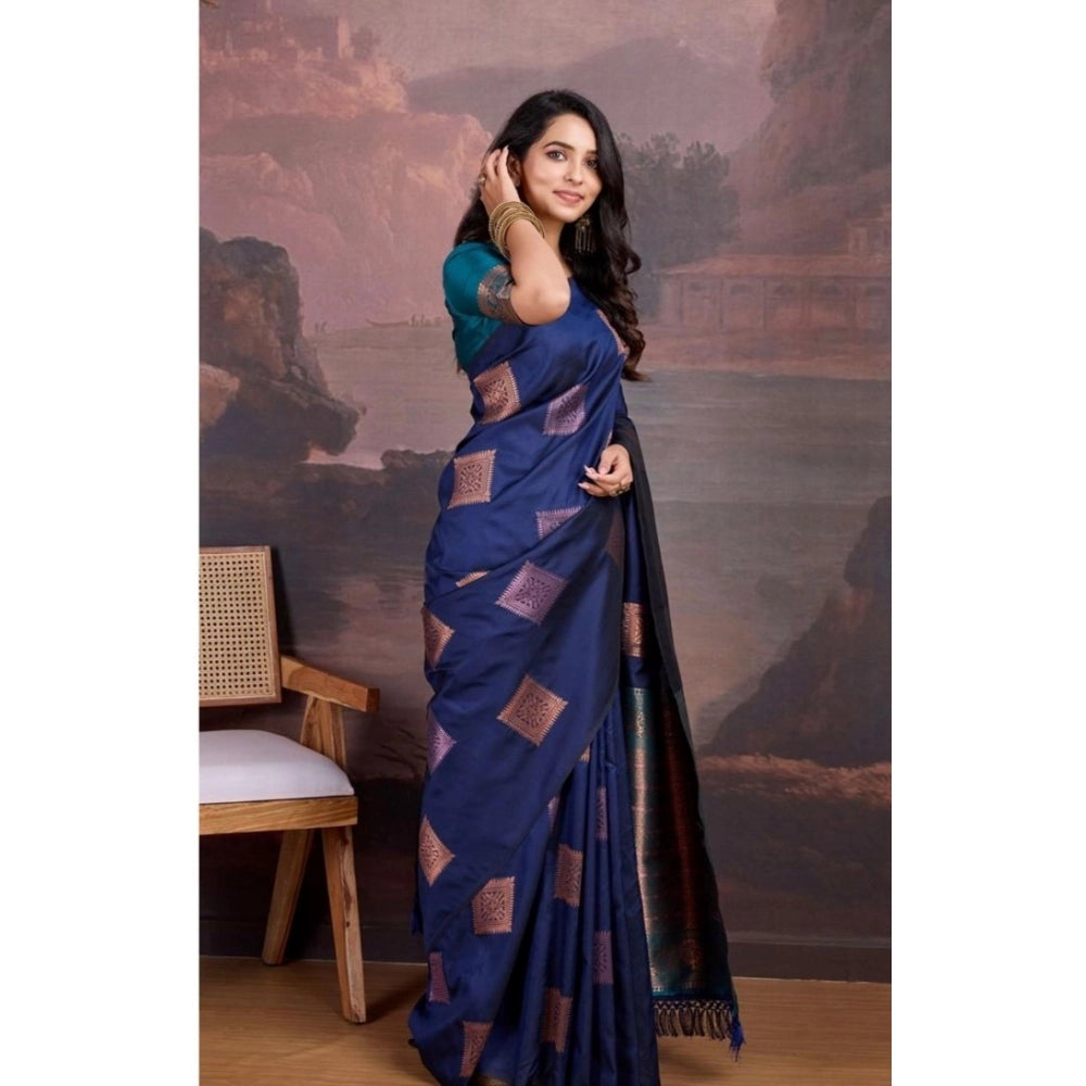 Vaystra Silk Printed Saree With Unstitched Blouse 5.5Mtr – Navy Blue