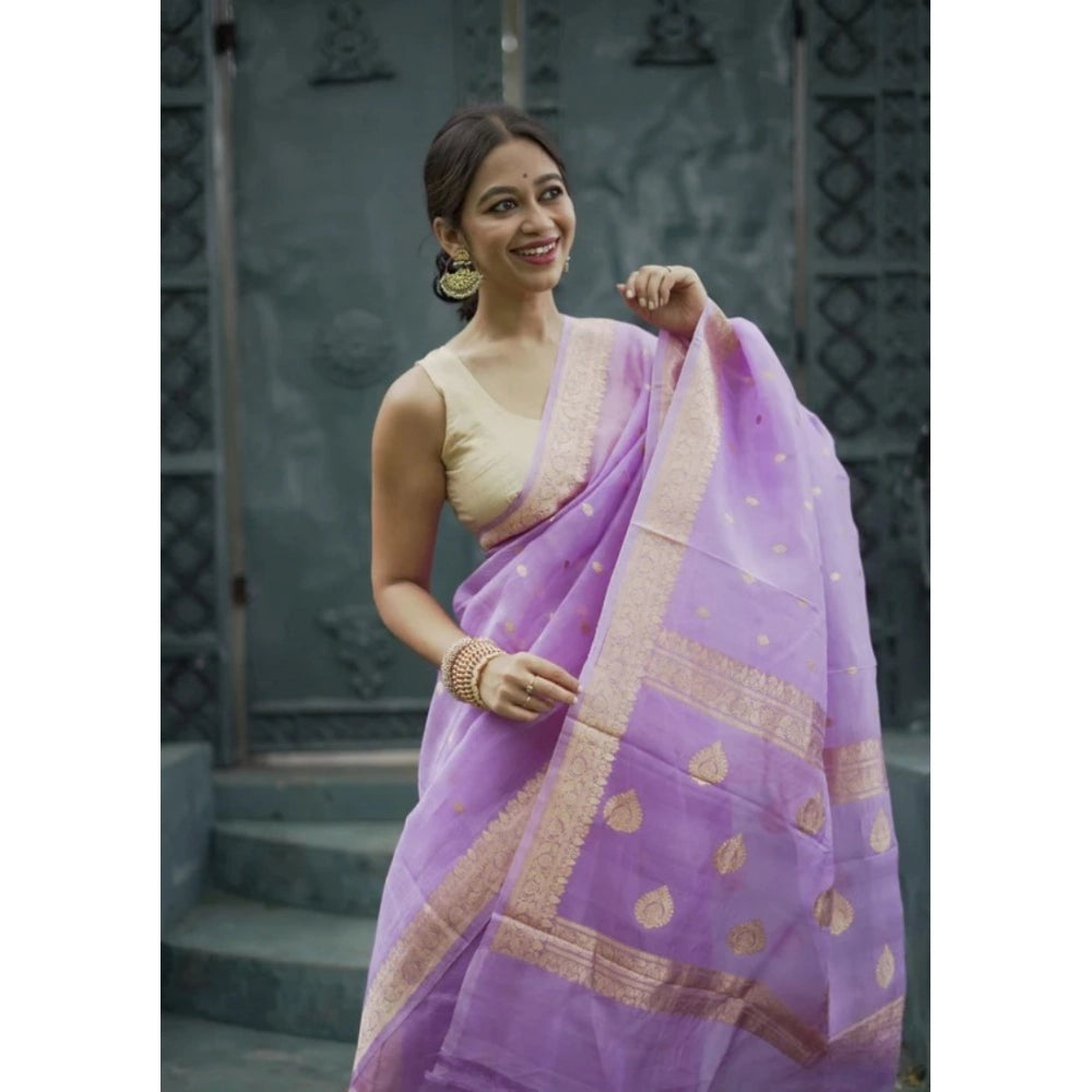 Vaystra Cotton Printed Saree With Unstitched Blouse 5.5Mtr – Lavender