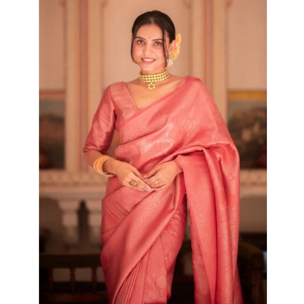 Vaystra Silk Printed Saree With Unstitched Blouse 5.5Mtr – Pink
