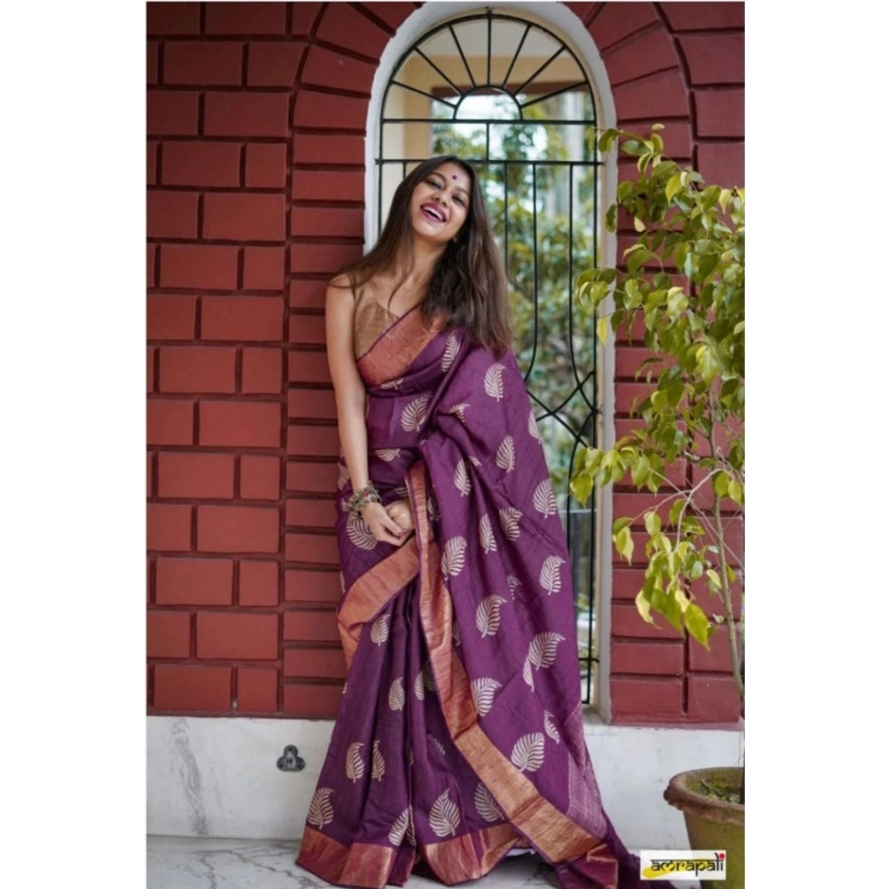 Vaystra Silk Printed Saree With Unstitched Blouse 5.5Mtr – Purple