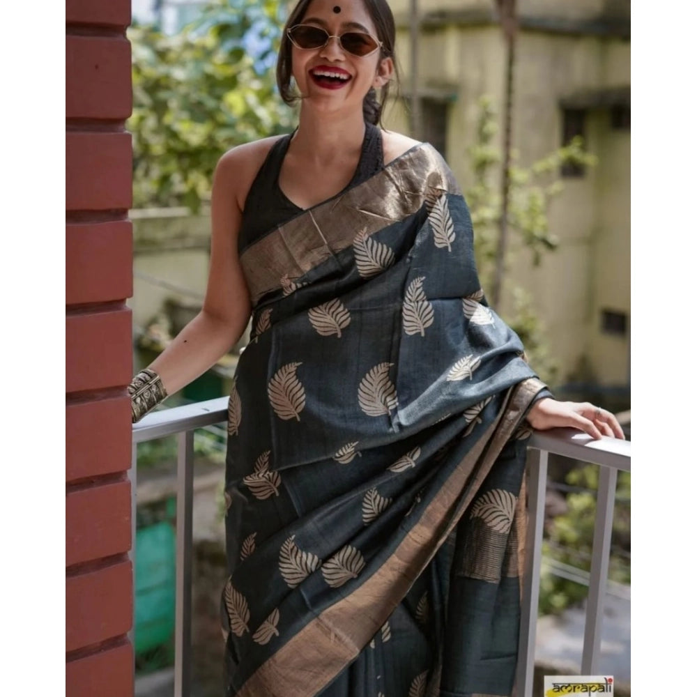 Vaystra Silk Printed Saree With Unstitched Blouse 5.5Mtr – Black