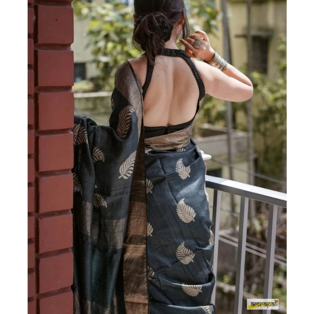 Vaystra Silk Printed Saree With Unstitched Blouse 5.5Mtr – Black