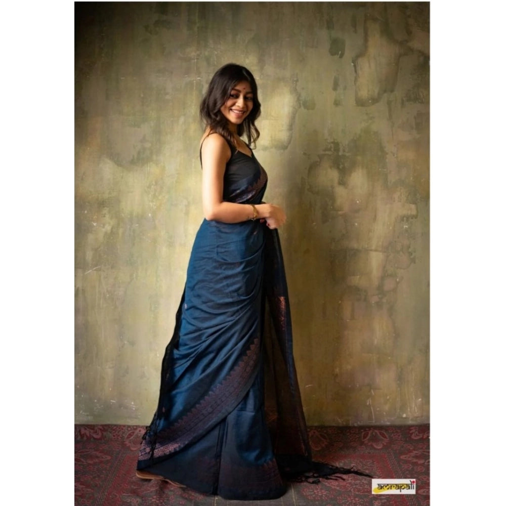 Vaystra Silk Printed Saree With Unstitched Blouse 5.5Mtr – Navy Blue