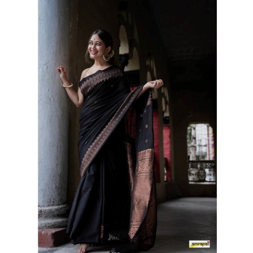 Vaystra Silk Printed Saree With Unstitched Blouse 5.5Mtr – Black