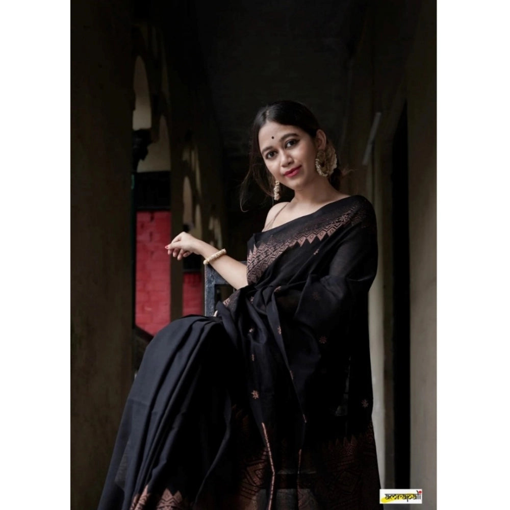 Vaystra Silk Printed Saree With Unstitched Blouse 5.5Mtr – Black