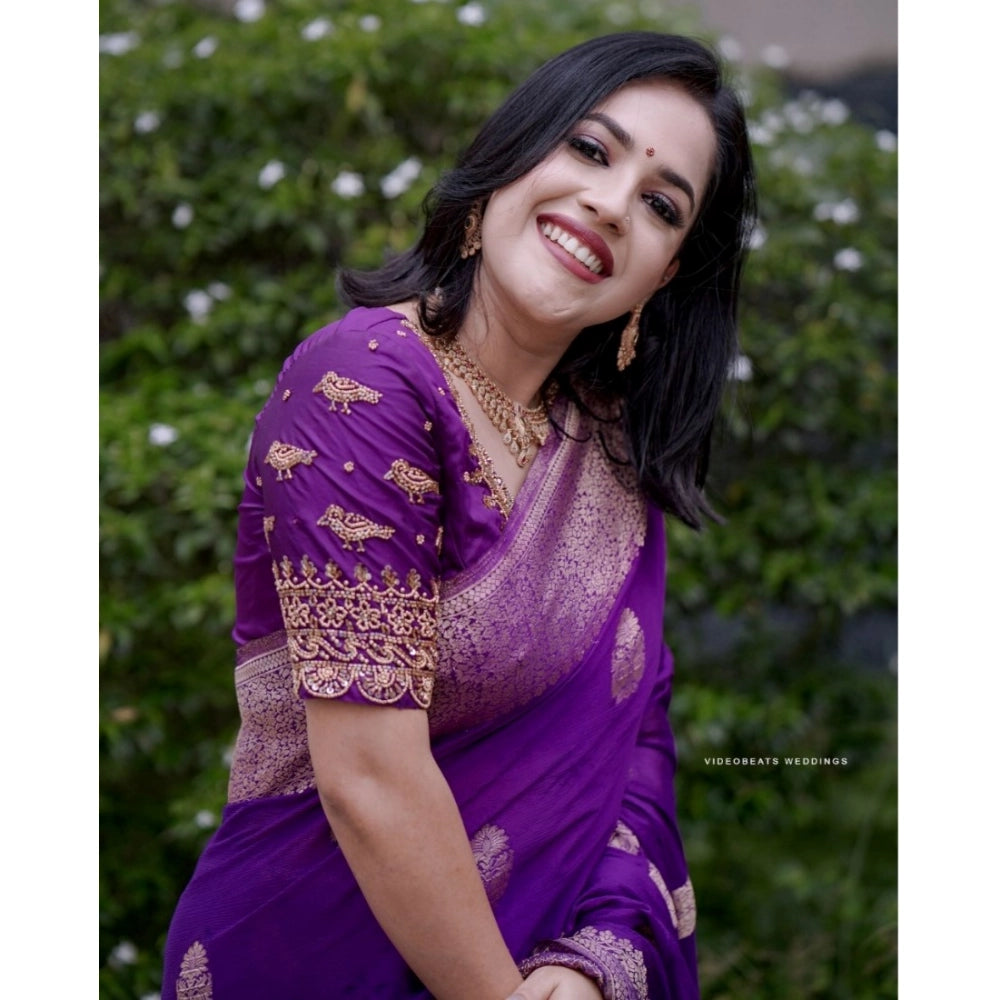 Vaystra Silk Printed Saree With Unstitched Blouse 5.5Mtr – Purple