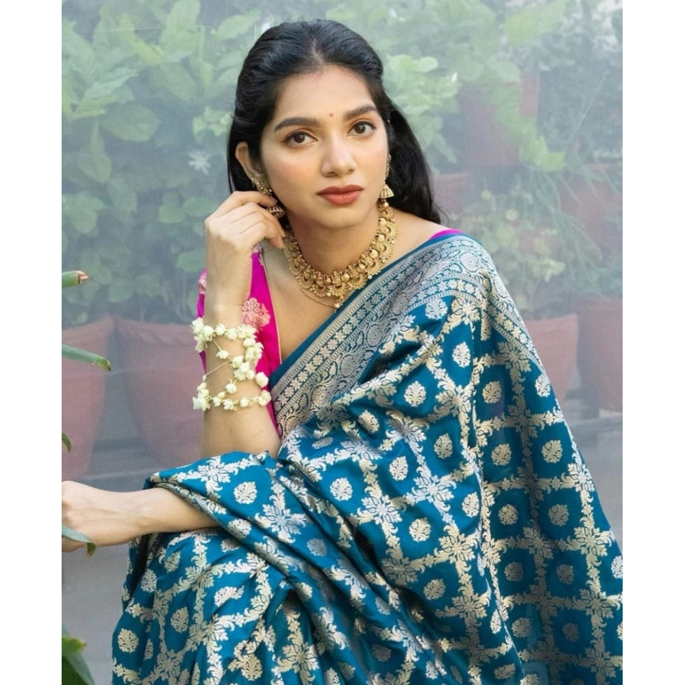 Vaystra Silk Printed Saree With Unstitched Blouse 5.5Mtr – Sky Blue