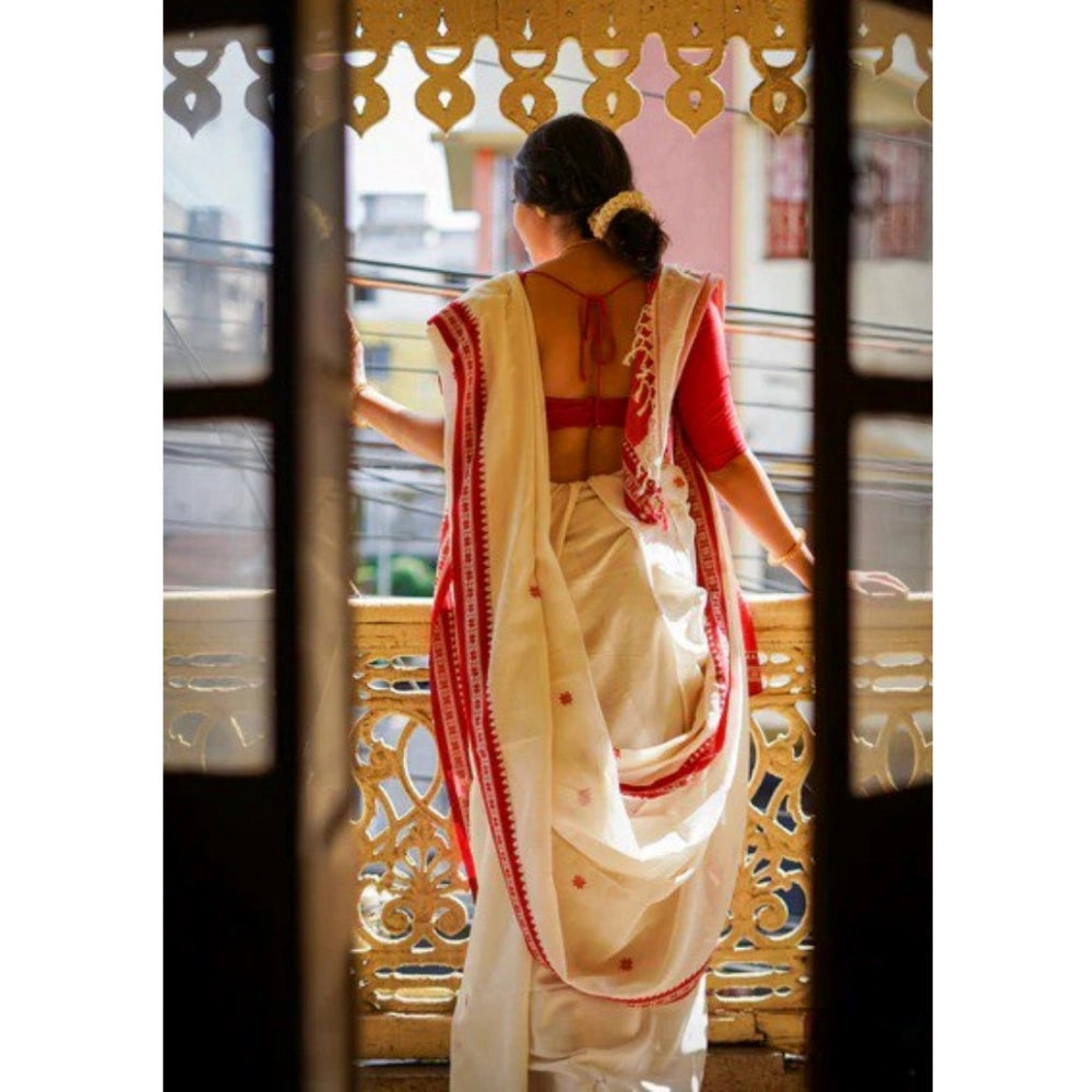 Vaystra Cotton Printed Saree With Unstitched Blouse 5.5Mtr – White