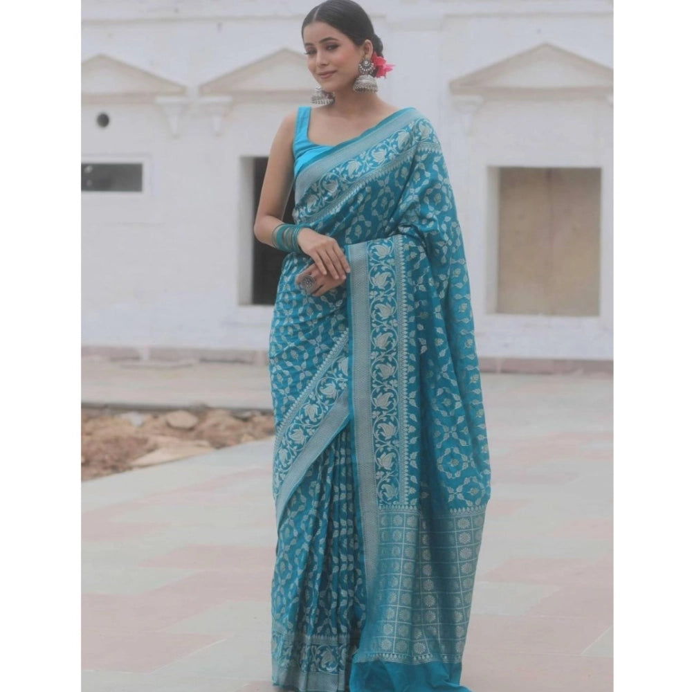Vaystra Silk Printed Saree With Unstitched Blouse 5.5Mtr – Sky Blue