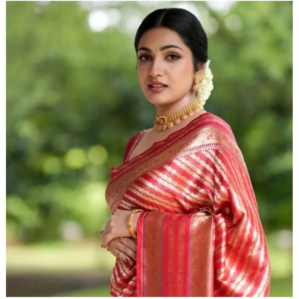 Vaystra Silk Printed Saree With Unstitched Blouse 5.5Mtr – Pink