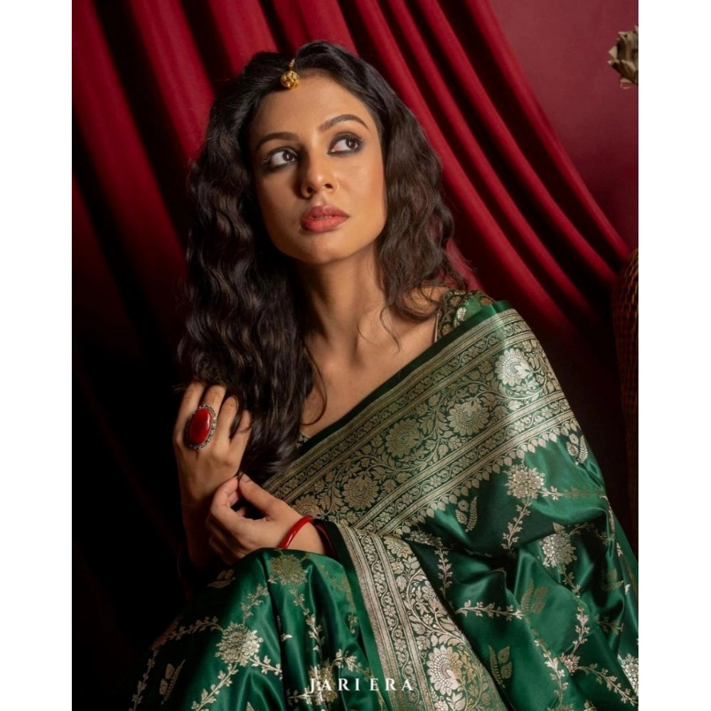 Vaystra Silk Printed Saree With Unstitched Blouse 5.5Mtr – Dark Green