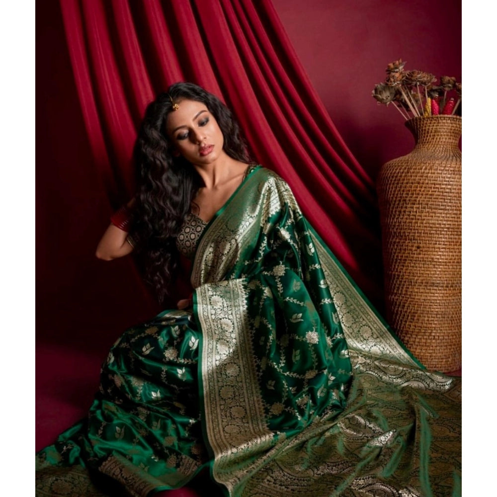 Vaystra Silk Printed Saree With Unstitched Blouse 5.5Mtr – Dark Green