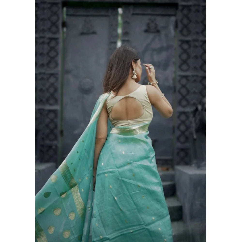 Vaystra Cotton Printed Saree With Unstitched Blouse 5.5Mtr – Sky