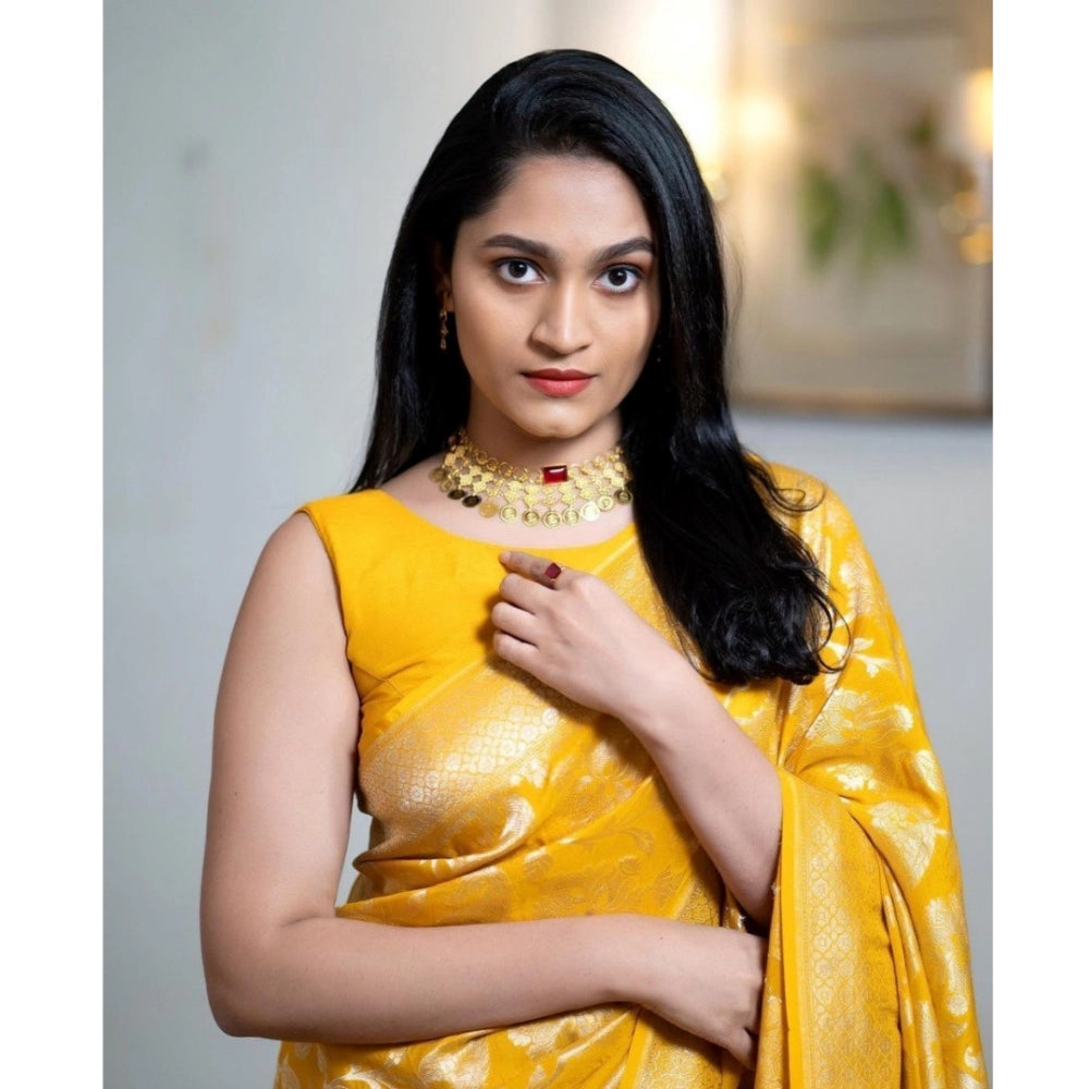 Vaystra Silk Printed Saree With Unstitched Blouse 5.5Mtr – Yellow