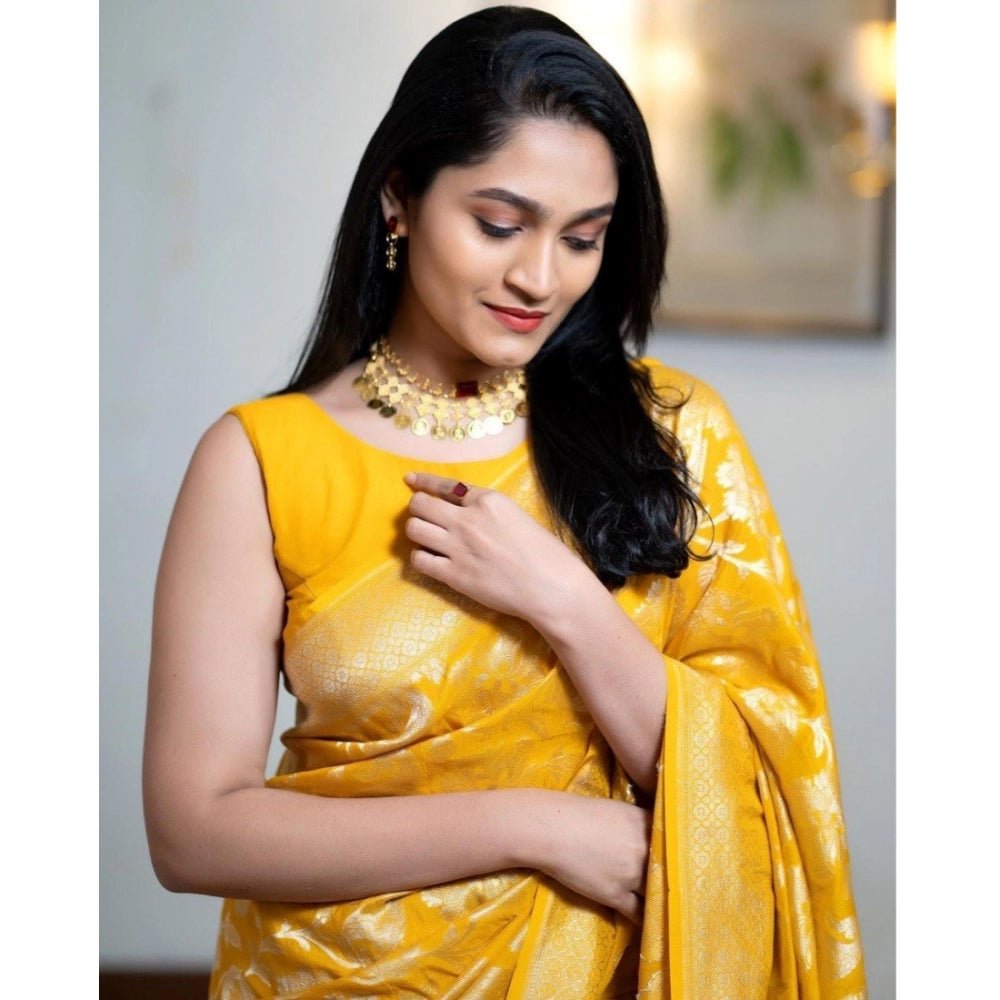 Vaystra Silk Printed Saree With Unstitched Blouse 5.5Mtr – Yellow