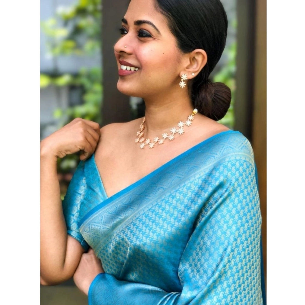 Vaystra Silk Printed Saree With Unstitched Blouse 5.5Mtr – Sky Blue