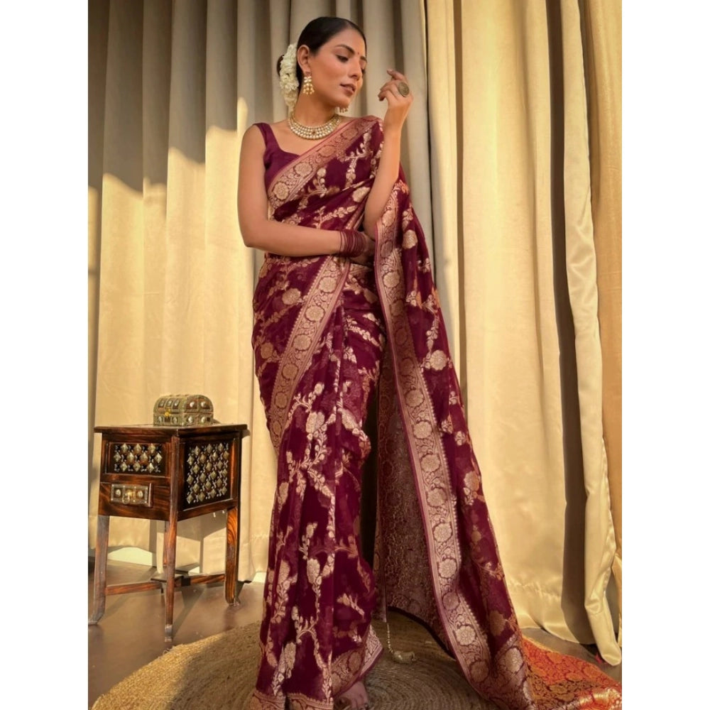 Vaystra Silk Printed Saree With Unstitched Blouse 5.5Mtr – Maroon