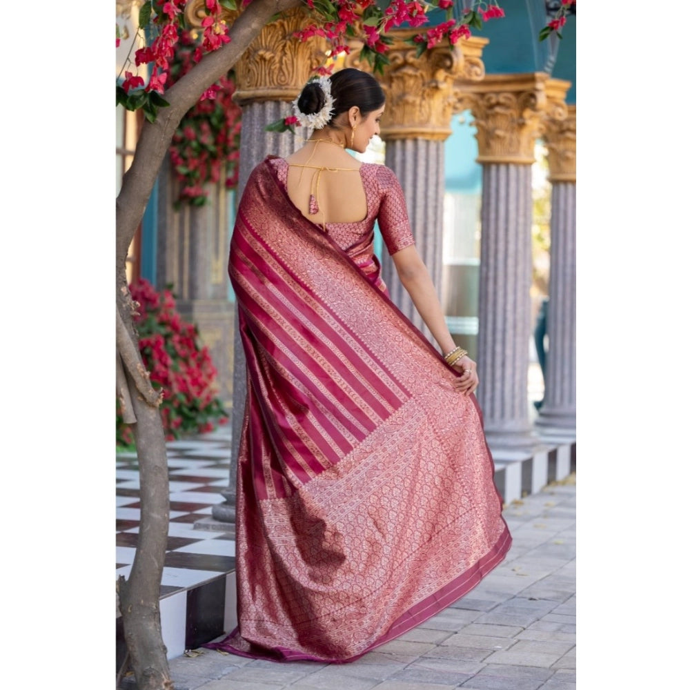 Vaystra Silk Printed Saree With Unstitched Blouse 5.5Mtr – Pink