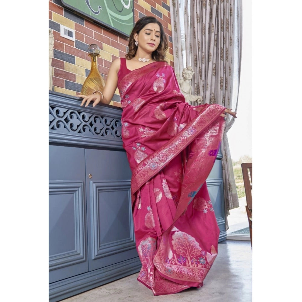 Vaystra Silk Printed Saree With Unstitched Blouse 5.5Mtr – Rani Pink