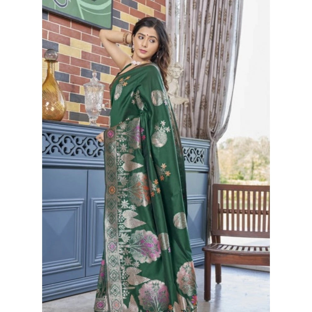 Vaystra Silk Printed Saree With Unstitched Blouse 5.5Mtr – Green