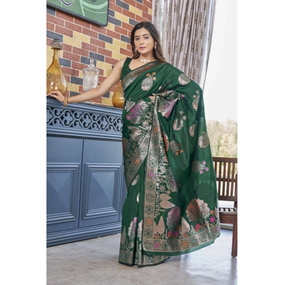 Vaystra Silk Printed Saree With Unstitched Blouse 5.5Mtr – Green