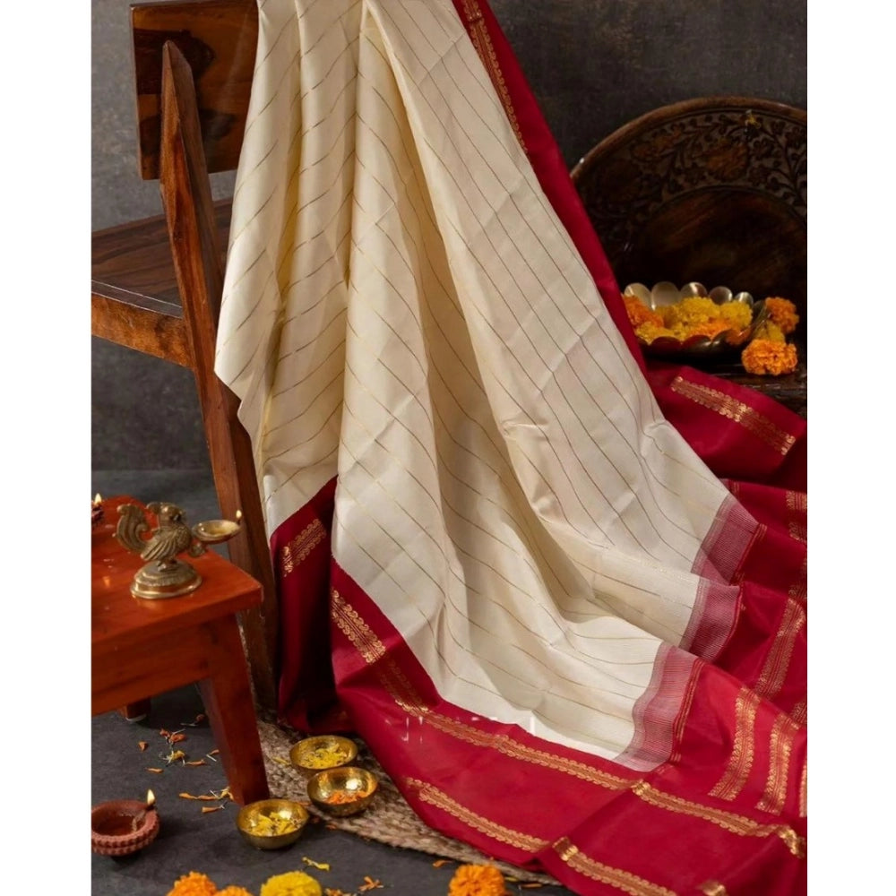 Vaystra Silk Printed Saree With Unstitched Blouse 5.5Mtr – Off White