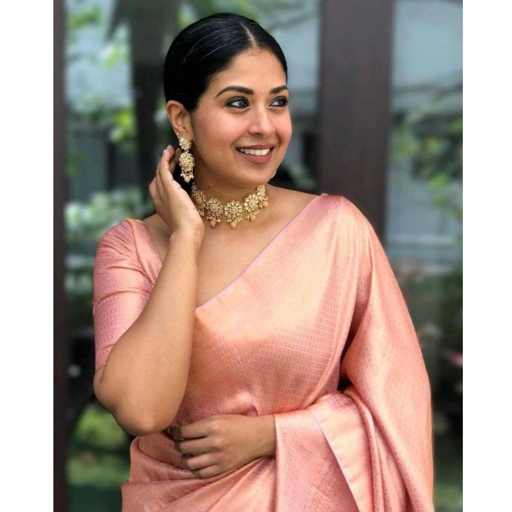 Vaystra Silk Printed Saree With Unstitched Blouse 5.5Mtr – Peach