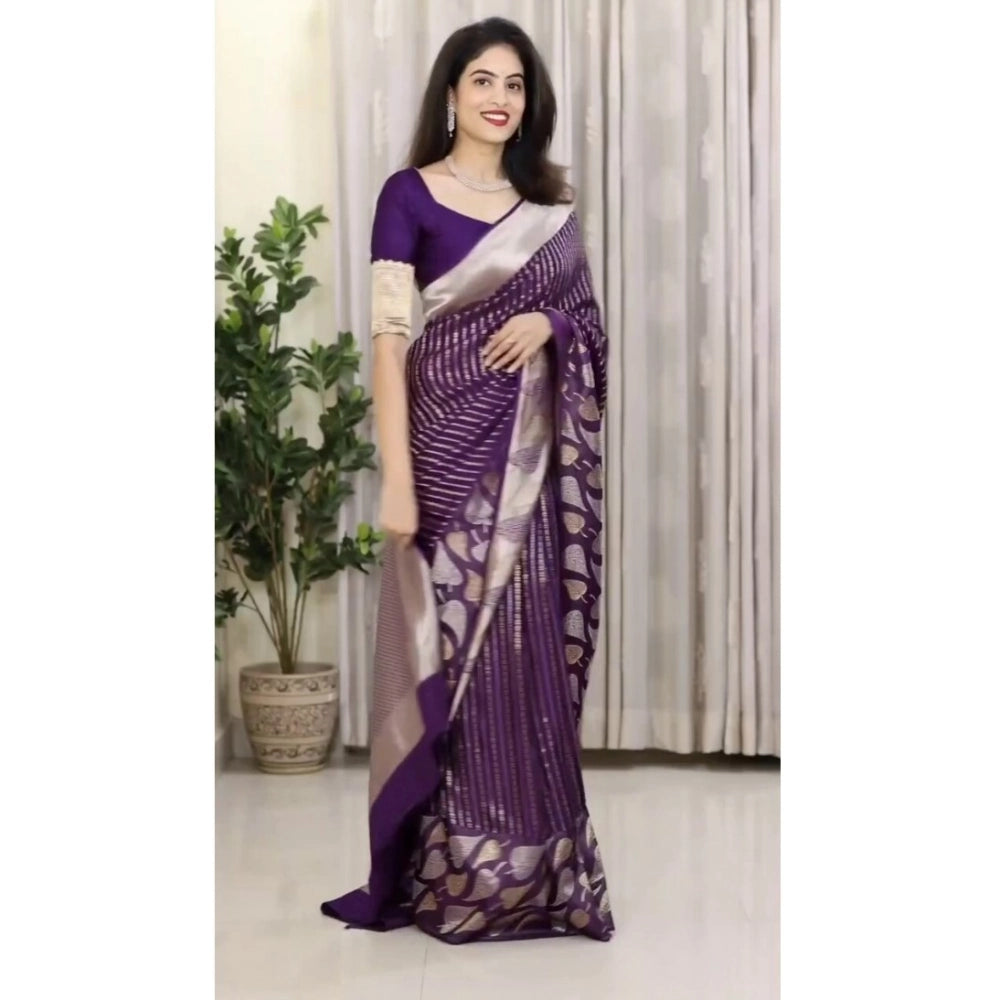 Vaystra Silk Printed Saree With Unstitched Blouse 5.5Mtr – Purple