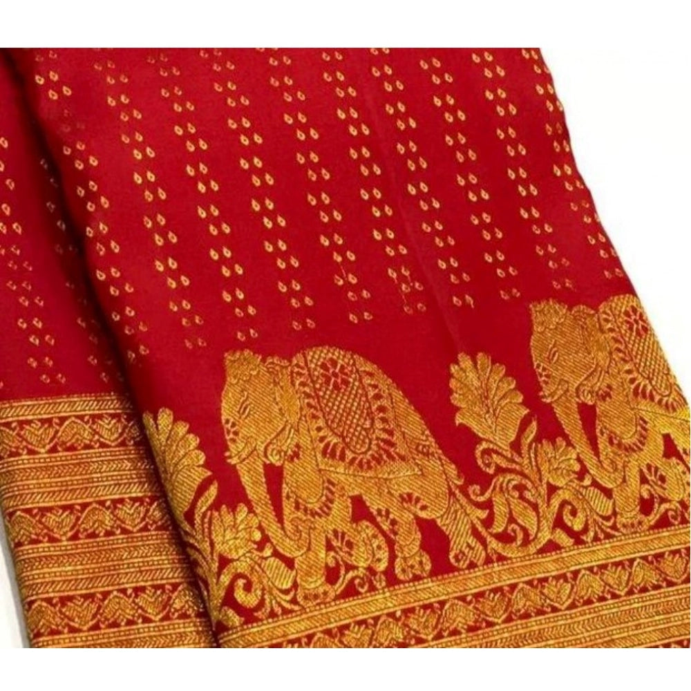 Vaystra Silk Printed Saree With Unstitched Blouse 5.5Mtr – Red