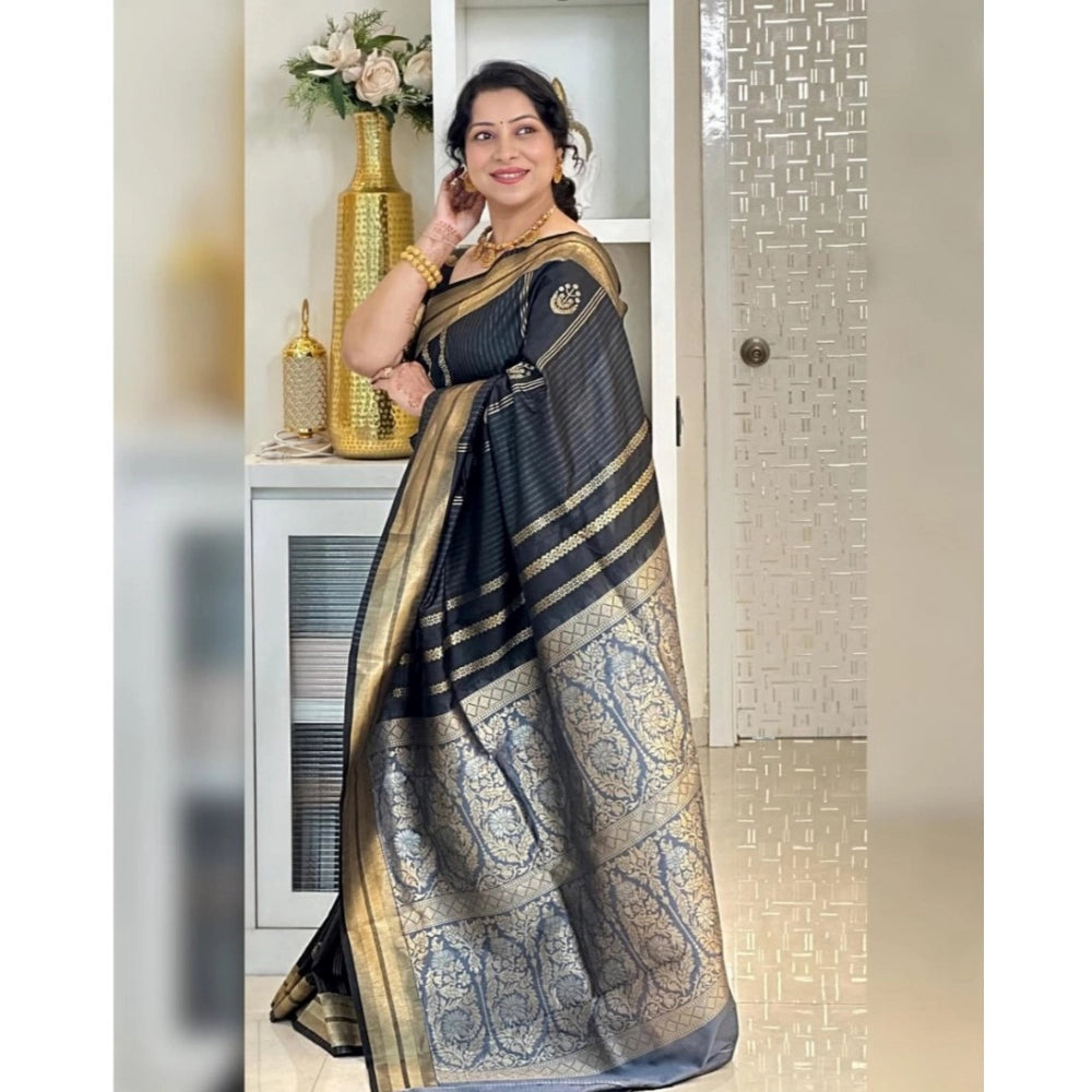 Vaystra Silk Printed Saree With Unstitched Blouse 5.5Mtr – Black