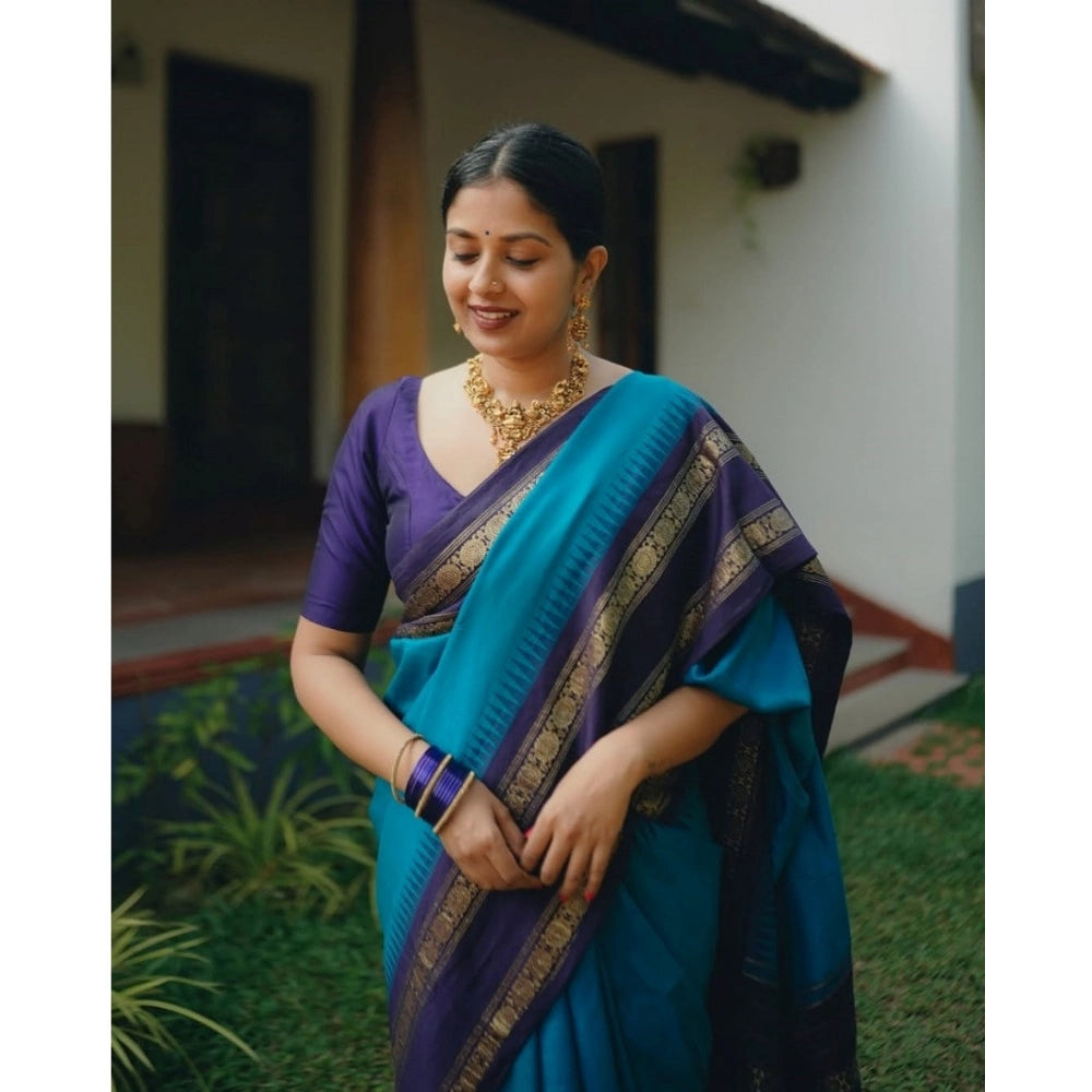 Vaystra Silk Printed Saree With Unstitched Blouse 5.5Mtr – Blue