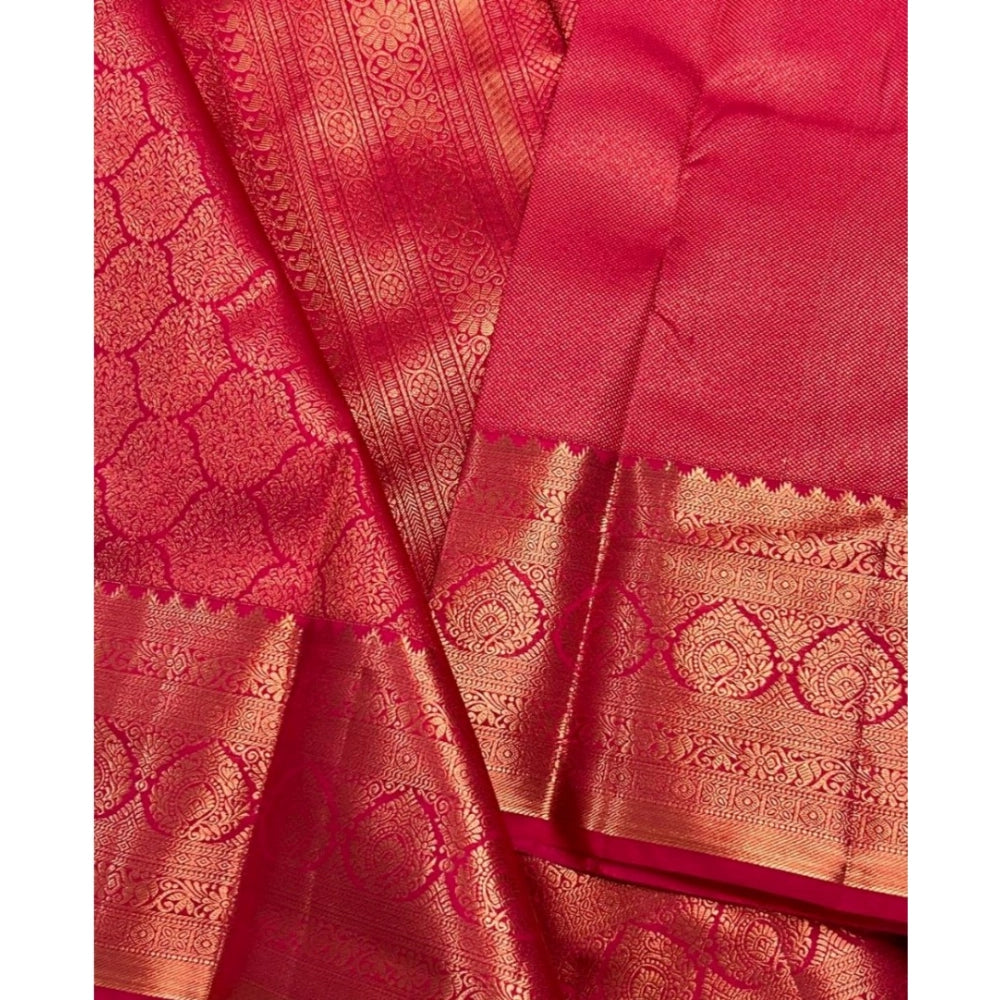 Vaystra Silk Printed Saree With Unstitched Blouse 5.5Mtr – Rani Pink