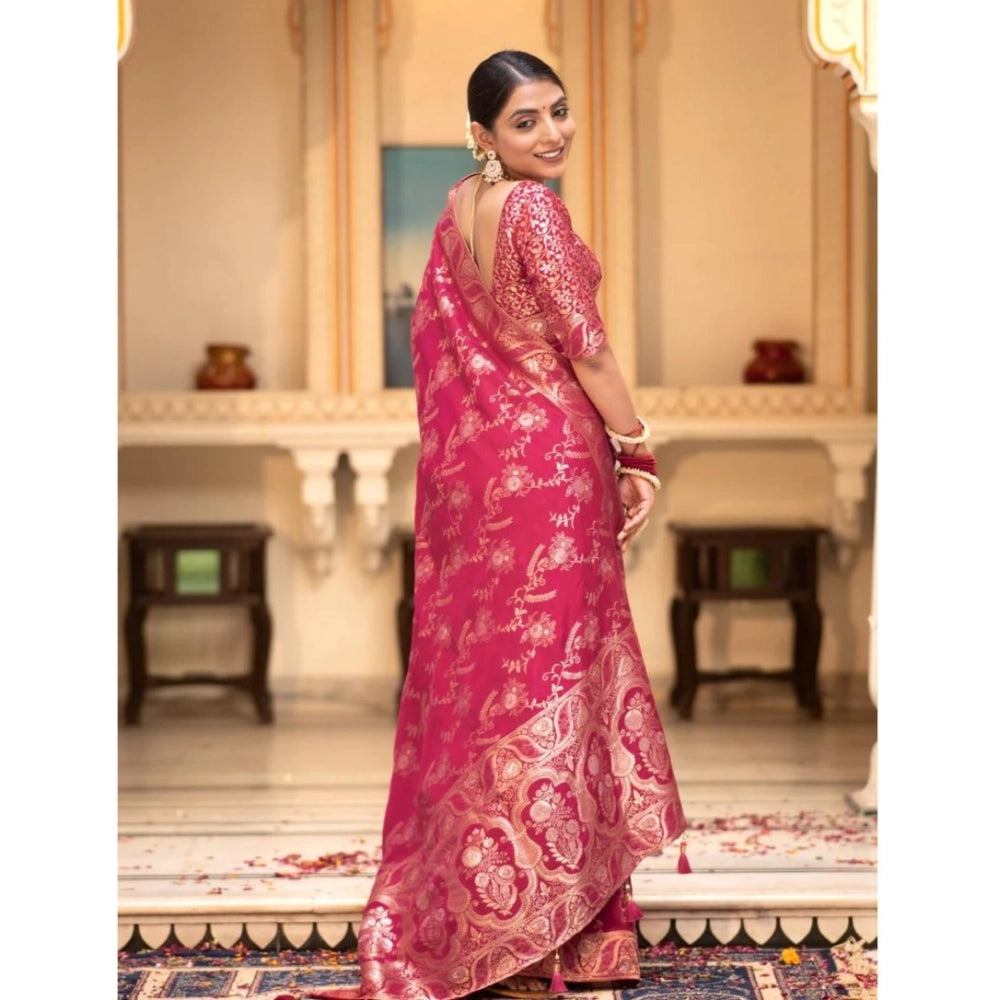 Vaystra Silk Printed Saree With Unstitched Blouse 5.5Mtr – Pink