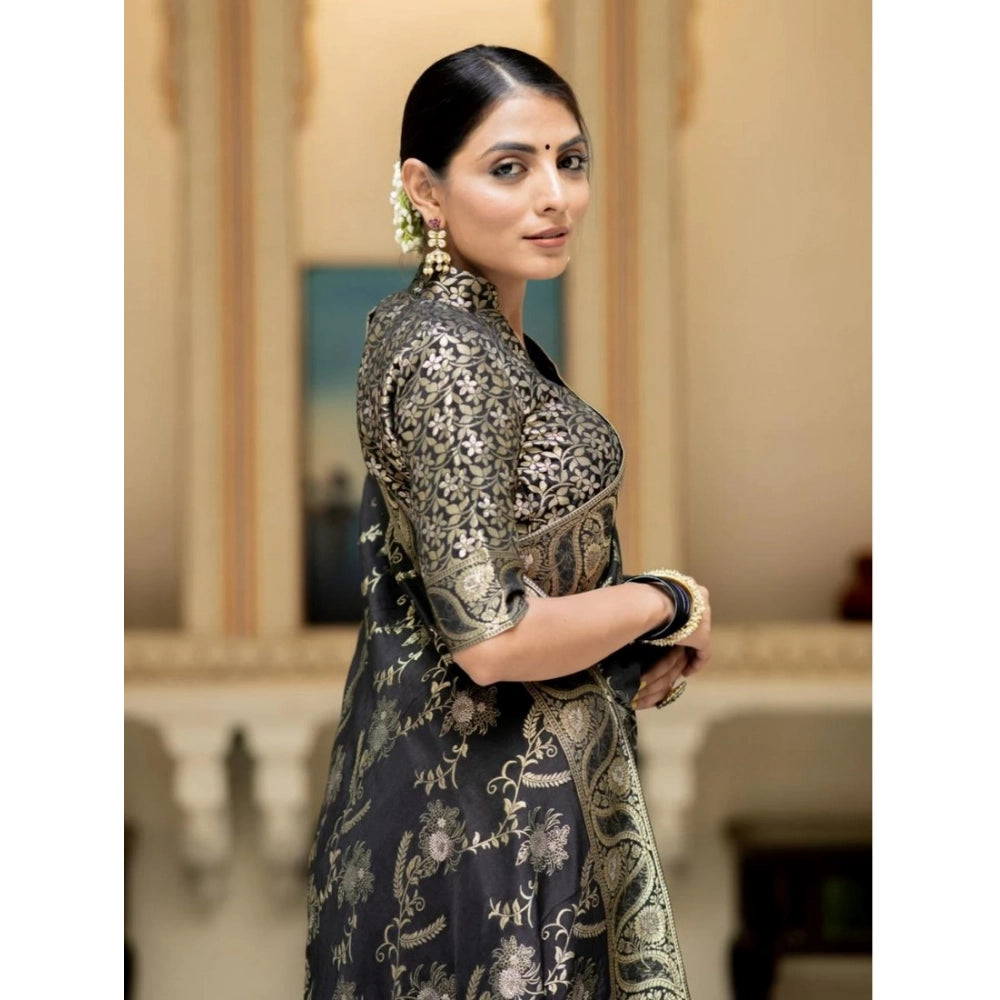 Vaystra Silk Printed Saree With Unstitched Blouse 5.5Mtr – Black