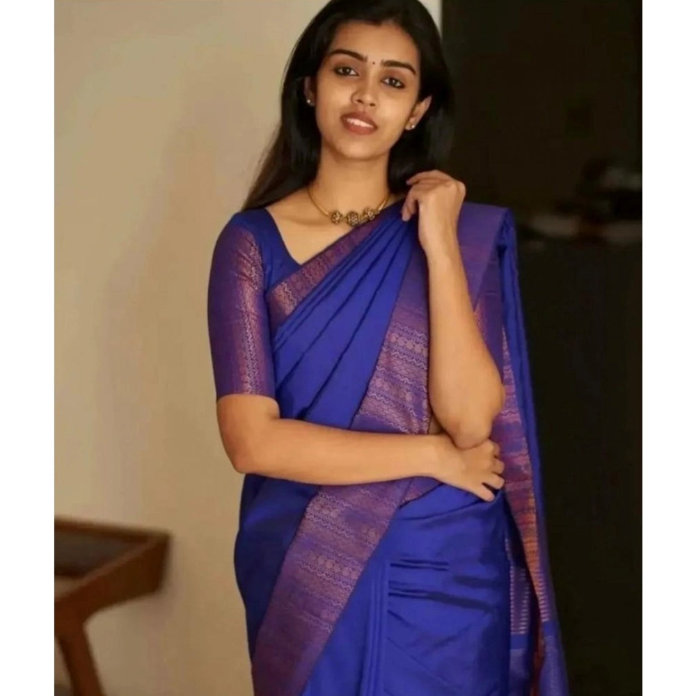 Vaystra Silk Printed Saree With Unstitched Blouse 5.5Mtr – Blue