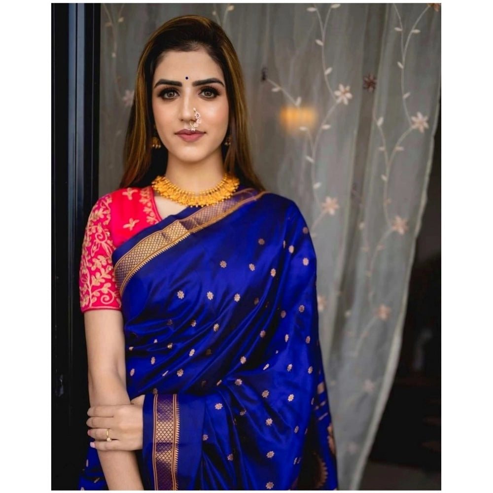 Vaystra Silk Printed Saree With Unstitched Blouse 5.5Mtr – Blue